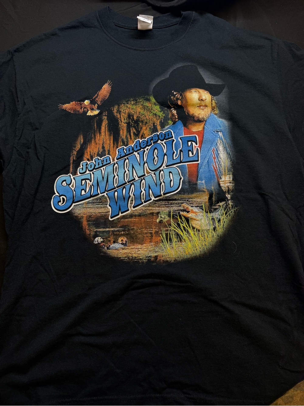 Gildan Black John Anderson Seminole Wind Graphic Tee with Blue Print (XL)